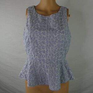 HD in Paris Anthropologie Pia Peplum Top Blouse Eyelet Striped Sleeveless Blue